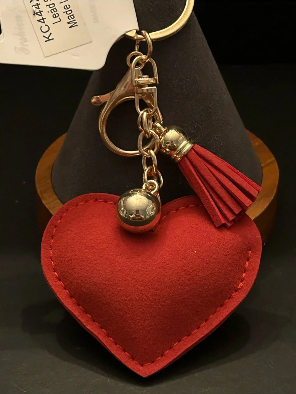 PREMIUM Puffy Red Crystal Heart ❤️ Bag Charm Keychain Key & Card Holder w/Tassel